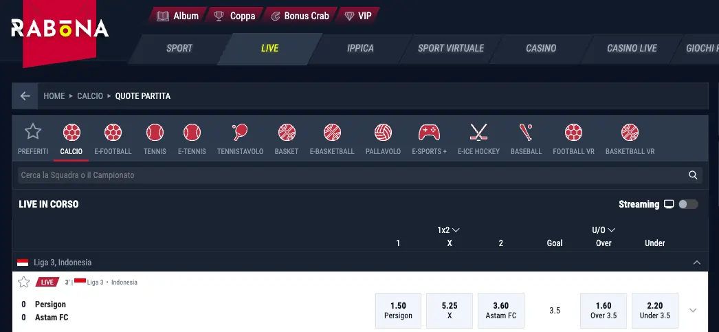Rabona Live Scommesse